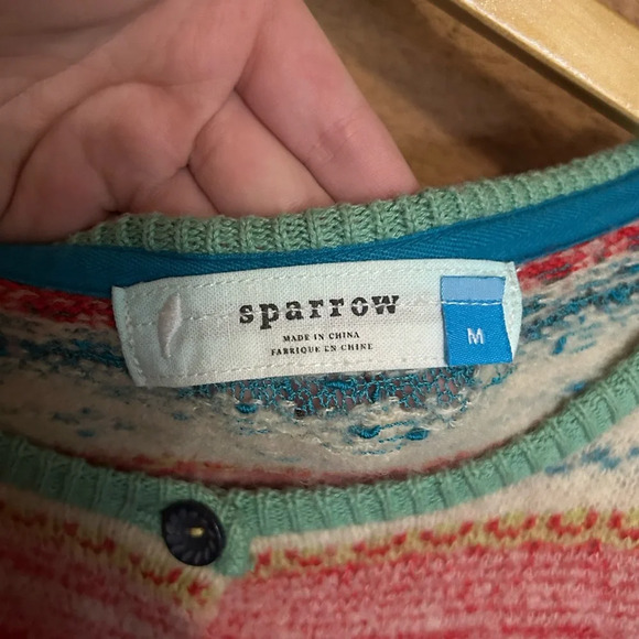 Anthropologie Sparrow Wool Blend Multicolor Fair Isle Cardigan Sweater Size M - Picture 2 of 6
